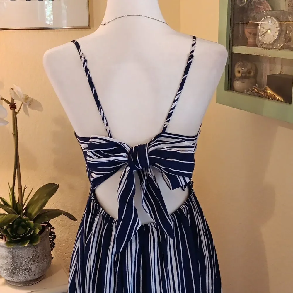 Zaful Navy and White Striped Maxi Dress. Nautical. Festival. Beachy.